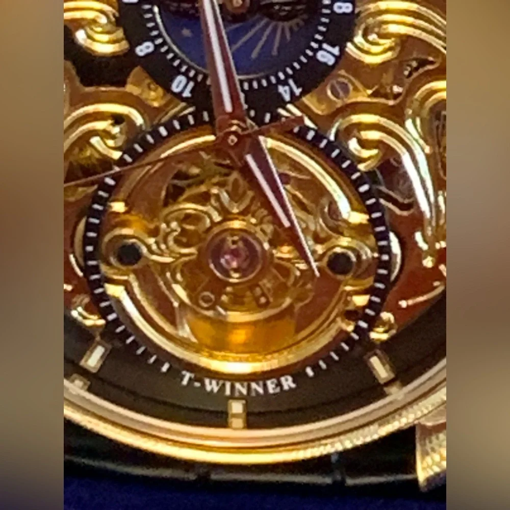 T-Winner Mens Stainless Steel Hollow Skeleton Self-Winding Mechanical Wristwatch